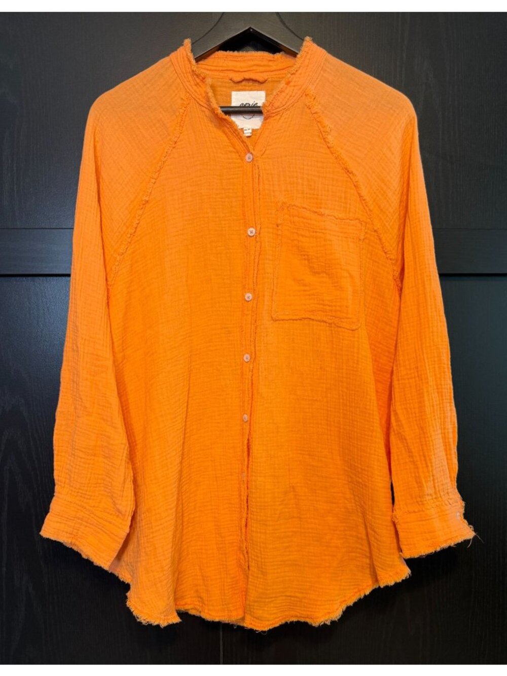 Aerie Pool To Party Gauzy Cotton Button Up Long Sleeve Orange Shirt XS Oversized